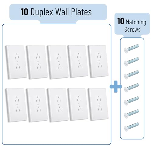 Bates Choice 1-Gang Duplex Wall Plate 3.18x4.98 Inches White 10 Pack