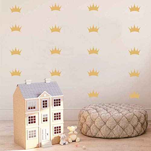 48 pcs Princess Crown Wall Stickers ? Vinyl Art for Girl¡¯s Room, Nursery Room, Baby Bedroom Decor, Removable Wall Mural for Kids, Little Princess Wall Decor (Gold)