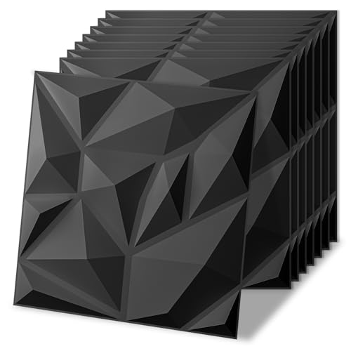 Art3d 20-Pack Black 3D Wall Panels - 11.8x11.8 Inch PVC Interior Decor