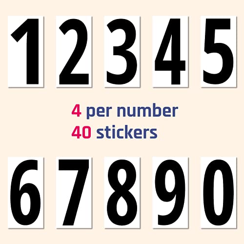TownStix 6 x 3 Inch Black Vinyl Number Stickers 40 pcs Waterproof Indoor Outdoor