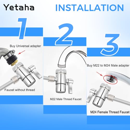 Yetaha 3/8" Faucet Diverter Valve for Kitchen & Bathroom, Metal Splitter Adapter, Fits 3/8" RO Tubing