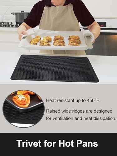 XiFEO 30" x 21" Thickened Silicone Glass Stove Top Cover Protector for Electric & Induction Cooktops – Heat Resistant Mat, Black