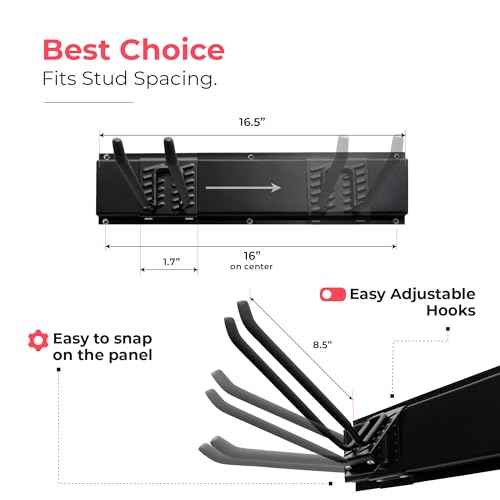 TIDYME Garage Tool Organizer Wall Mount - 32 inches - Sturdy Storage Rack with Adjustable Hooks, Anti-Rust - Easy Installation, 200lbs Capacity - Garden Tool Organizer (02 Racks & 04 Hooks)