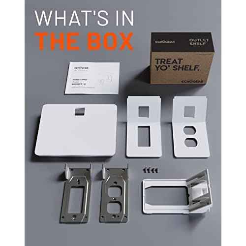 ECHOGEAR Wide Outlet Shelf - Next-Gen Design with Built-in Cord Storage & Room for Bulky Plugs - Works with Both Standard & Decora Outlets - Quick Install with Included Hardware