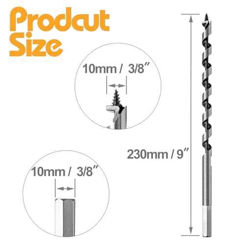 3/8" Diameter Auger Drill Bit 9" Ship Auger Long Drill Bit 3/8" Hex Shank Long Drill Bits for Wood Hole Cutter in Hardwood, Softwood, and Composite Materials