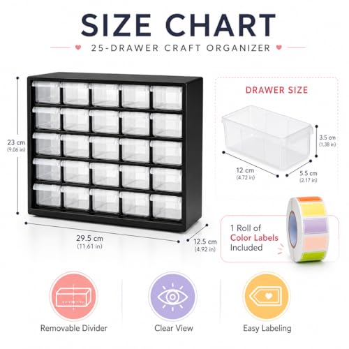 25-Drawer Hobby Parts Organizer with Removable Dividers, Beads, Craft Storage Bin