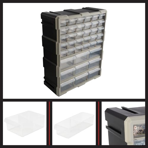 Stalwart 39-Drawer Plastic Small Parts Organizer, Black – 9 large & 30 small drawers