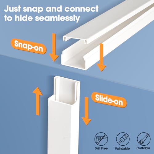 YesBes Wall Mount TV Cord Hider Kit White 116in Paintable Cable Raceway