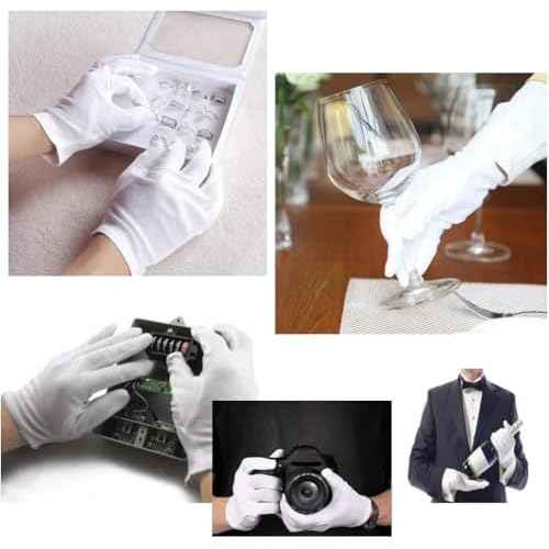 24 Pcs White Cotton Gloves, Safety Work Gloves, Stretchable Lining, Medium Size