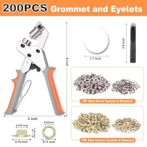 Heavy Duty Grommet Tool Kit with 200 Sets 3/8 Inch - ZAPSIFOU Grommets Puncher for Fabric, Tarp, Canvas, Leather