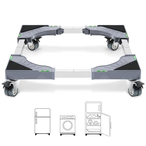WEIBIDA Adjustable Appliance Dolly Cart with 4 Locking Wheels, Gray – Mobile Fridge/Washing Machine/Dryer Stand