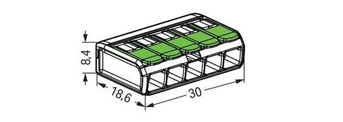 WAGO 221-425 |Splicing Connector Green Range | for Solid, Stranded and fine-Stranded Conductors | 5-Conductor with levers | 24-12 AWG | Transparent housing | [25 Pieces]