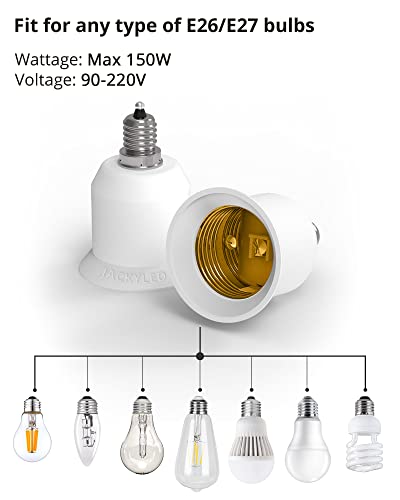 2-Pack E12 to E26 Light Socket Adapter - Universal Candelabra to Medium Base Converter