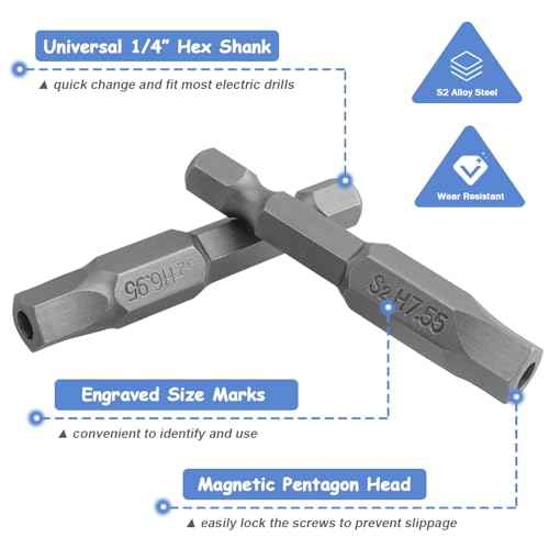 Mesee 10 Pieces Torx Star 5 Point Security Tamper Proof Screwdriver Bits with 1/4" Hex Shank H2.15-H7.55 Magnetic Pentagon Head Screw Driver Bits, 2-Inch Length