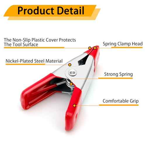 30 Pcs Small Spring Clamp,2 Inch Mini Clamps,Heavy Duty Spring Clamps Maximum Opening Of 0.78 Inch,Pvc Plastic Coated Handle,Perfect For DIY, Woodworking, Home Decoration, Or Industrial Production,Red