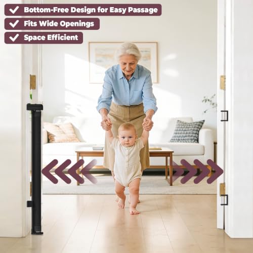 Cideny Black 34" Tall x 58" Wide Retractable Mesh Baby & Dog Gate for Doorways and Stairs