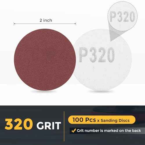 HARFINGTON 100 Pcs 2 Inch Sanding Discs, 320 Grit Hook and Loop Sandpaper, No-Hole Aluminum Oxide Orbital Sander Sandpaper for Woodworking Automotive Metal Polishing, Red