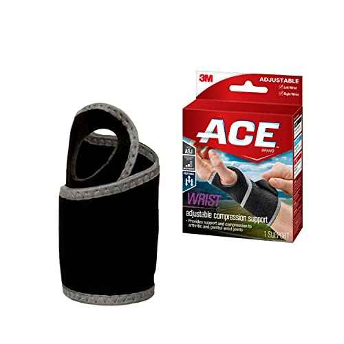 ACE Brand Adjustable Compression Wrist Support, Moderate Support for Weak, Sore or Injured Joints, Wrist Support Conforms to Wrist, One Size Fits Most