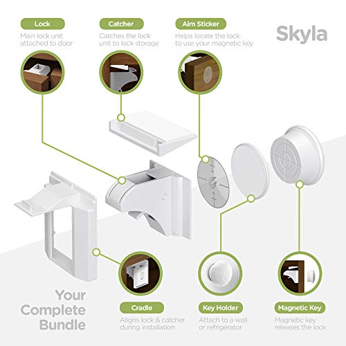 Skyla Homes Magnetic Cabinet Locks 12 Pack with 2 Keys - Babyproofing Safety Locks