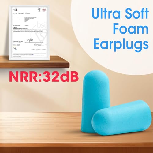AZEN 100 Pairs Lake Blue Foam Ear Plugs NRR 32dB Sleeping Noise Cancelling