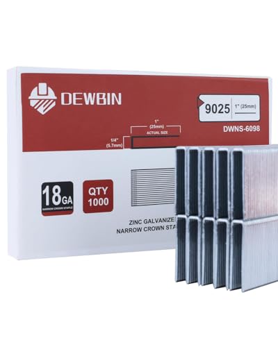 DEWBIN 1-Inch 18 Gauge Narrow Crown Heavy Duty Staple 1000 Count Galvanized Upholstery Staples