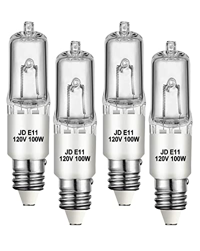 Jaenmsa 120V 100W E11 Halogen Mini Candelabra Bulb 4 Pack, Warm White Dimmable T4 Replacement for Chandeliers, Ceiling Fans, Lamps - Variation: 100W-4P