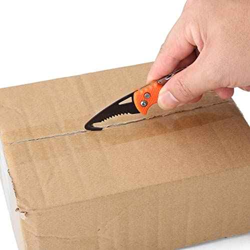 2 PACK Mini Folding Keychain Knife, Box/Seatbelt Cutter, Portable Rescue Knife, Orange and Black, 4.3 inch