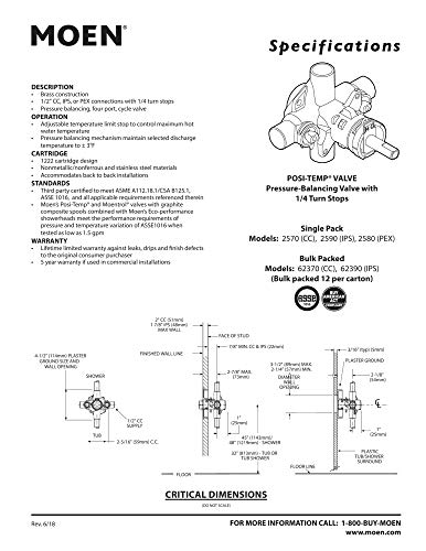 Moen 2580 Posi-Temp Brass Pressure Balance Shower Valve 1/2-Inch Crimp Ring PEX - Variation 0.5