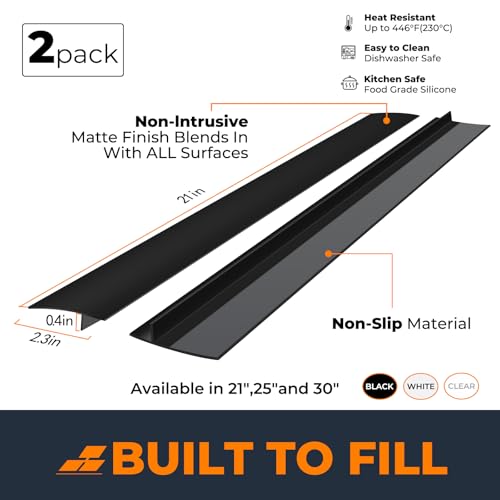 SEVCHY 21 inch Silicone Stove Gap Covers (2 Pack) Heat-Resistant Oven Gap Filler, Black