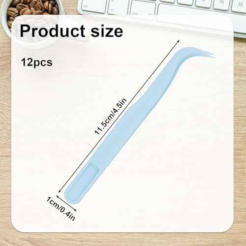 Plastic Tweezers, 4.5in Bent Tip Crafting Hobby Sticker Tweezers Electronics Bulk Precision Lash Tool for DIY Jewelry Watch Making Kids Childrens Crafts Baking Decorations & Reptile Feeding (Blue)