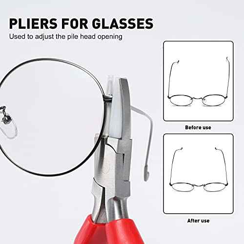 Stainless Steel Adjusting Eyeglasses Leg Tightness Half Round Plier Eyeglass Arms Frame Plier Glasses Repair Parts Tool (Red)