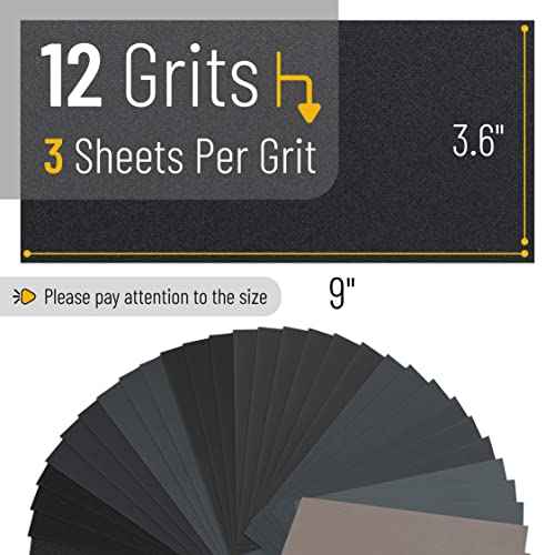 Bates- Sand Paper with 1 Handle, 36 Pack, Sandpaper, Sandpaper Assortment, Sand Paper Variety