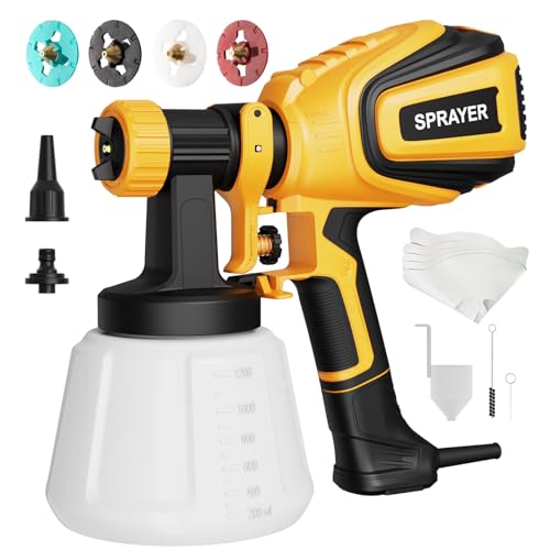 VONFORN Yellow 700W Paint Sprayer with 4 Nozzles & 3 Spray Patterns