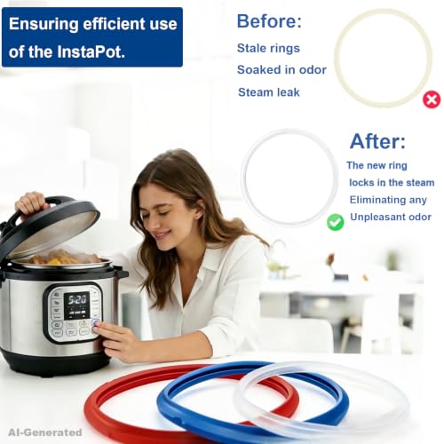 Fuator 6Qt Instant Pot Sealing Ring + 3 Float Valve Caps; 3 Colors, 6Qt 3Pack