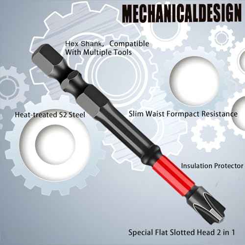 FPH2 Impact Screwdriver Bit Set - 65mm & 110mm Slotted Heads 1/4 Inch Hex Shank, Cross Slot Screw Driver Drill Bits Used Electricians £¬CNC Machined Tips with Magnetism,(10pcs)