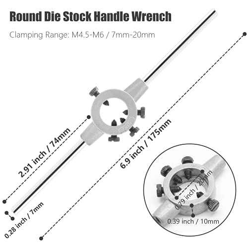 20mm Round Die Stock Handle Wrench, Adjustable Die Wrench Handle Holder, Heavy Duty Threading Die Holder Handle (Metric, M4.5-M6)