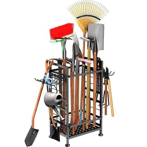 3 Tier Garden Tool Organizer, Garage Storage and Organization, Metal Yard Tools Storage up to 78 Tools, Heavy Duty Garden Tool Organizer for Garage, Yard, Patio, Shed, Indoors and Outdoors, Black