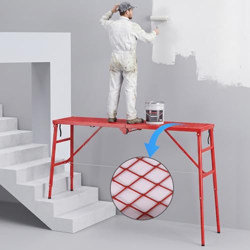 Glyphlightek 71in Foldable Heavy-Duty Scaffolding Platform 880LBS Load, 6-Gear Height Adjustment