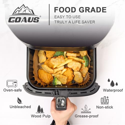 GOAUS 7.9'' Square 150 Pcs Air Fryer Liners for 5-8 Qt Basket | Unbleached, Non-Stick, Oil-Proof Parchment Paper