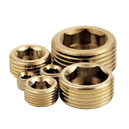 1" NPT Plug Brass Pipe Fitting, Counter sunk Thread Internal Hex Head Style Male Pipe (Pack of 3)