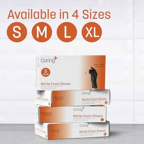 Caring Black Nitrile Exam Gloves, 100 Count, Powder Free and Not Made with Rubber Latex, for Medical Use, Cleaning, Food Prep