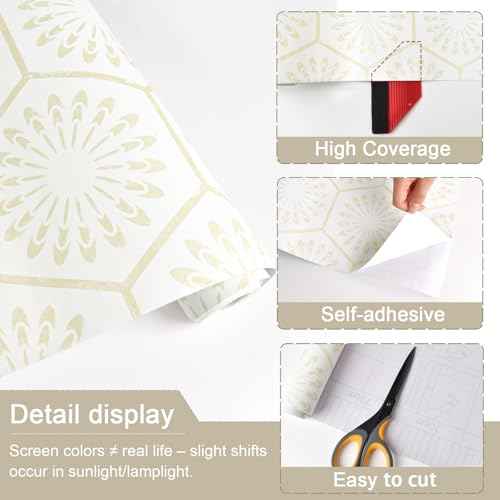 Geometric Peel and Stick Wallpaper Boho Contact Paper for Cabinets Drawers Modern Self Adhesive Removable Wallpaper for Bedroom Bathroom Waterproof Beige and White Contact Paper 78.7inL 17.3inW