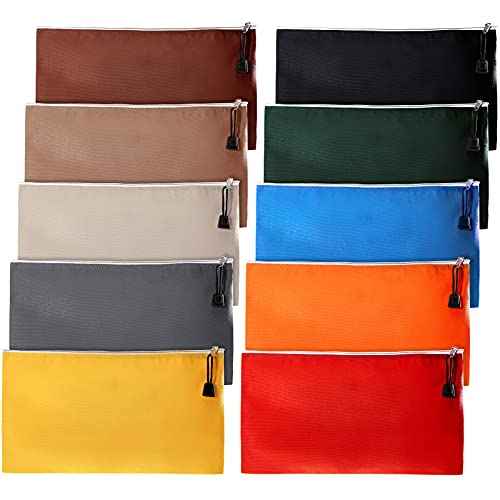 Frienda 10 Pieces Canvas Tool Pouch Metal Zipper Utility Tool Bags 10 Colors Multi-purpose Storage Bag Canvas Tote Pouch Organizer for Storage Items Portable Supplies, 12.5 x 7 Inch