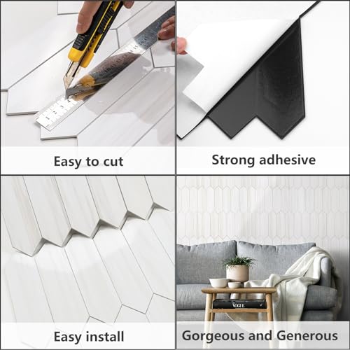 Vamos Tile Glossy Dolomite White Hexagon Peel and Stick Backsplash Tile - 10 Sheets, 12.8 x 12.8 Inches, Self-Adhesive Wall Tile for Kitchen & Bathroom