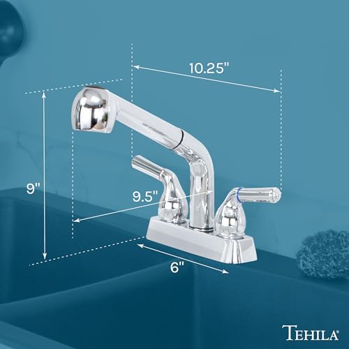 JS Jackson Supplies Chrome Dual Handle Pull Out Kitchen Faucet 4 Inch Center Set