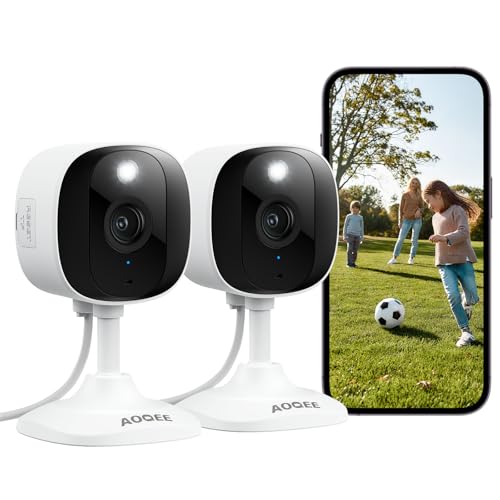 AOQEE 2K WiFi Security Cameras for Home Indoor/Outdoor - 2 Pack, Full Color Night Vision, Motion & Audio, Waterproof, Easy Install