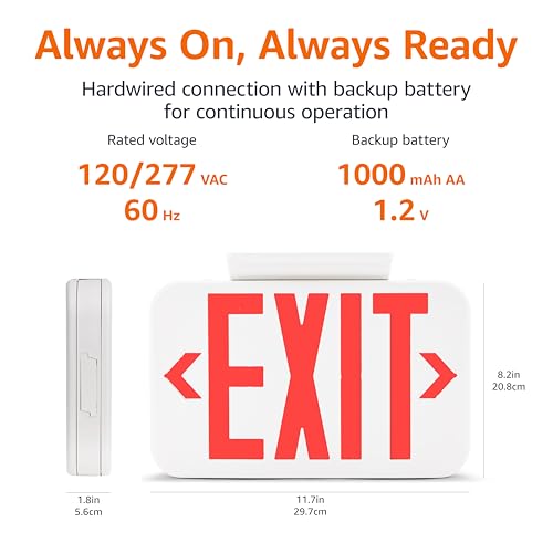 Amazon Basics 1-Pack LED Emergency Exit Sign Double Face UL Certified Fire Retardant Battery Backup