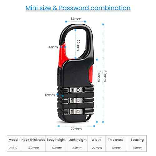 Mini Padlock, BARRYSAIL 3 Pcs Small Locks Set with 3 Digits Combination for Kids Diary Backpack Zipper (Black+Blue+Pink)