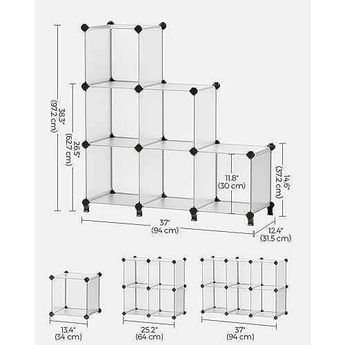 SONGMICS 6 Cube Storage Organizer, DIY Closet Shelf, Plastic Clothes Organizer, Modular Bookcase, 11.8 x 11.8 x 11.8 Inch Cubes, with Feet and Rubber Mallet, White ULPC06W