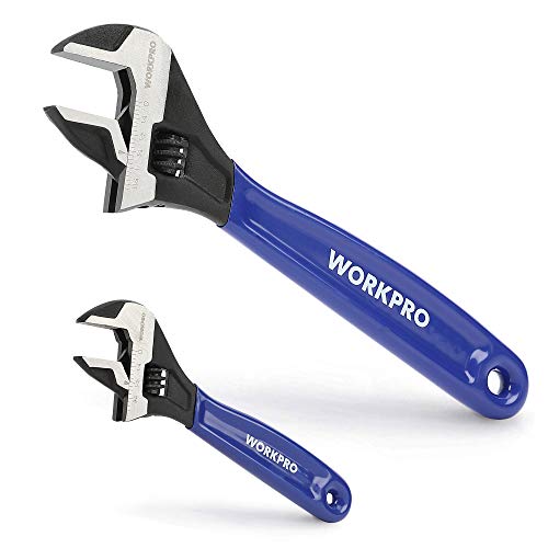 WORKPRO Blue 2-Piece Adjustable Wrench Set 6-Inch & 10-Inch, Dual-Scale, Drop-Forged Steel